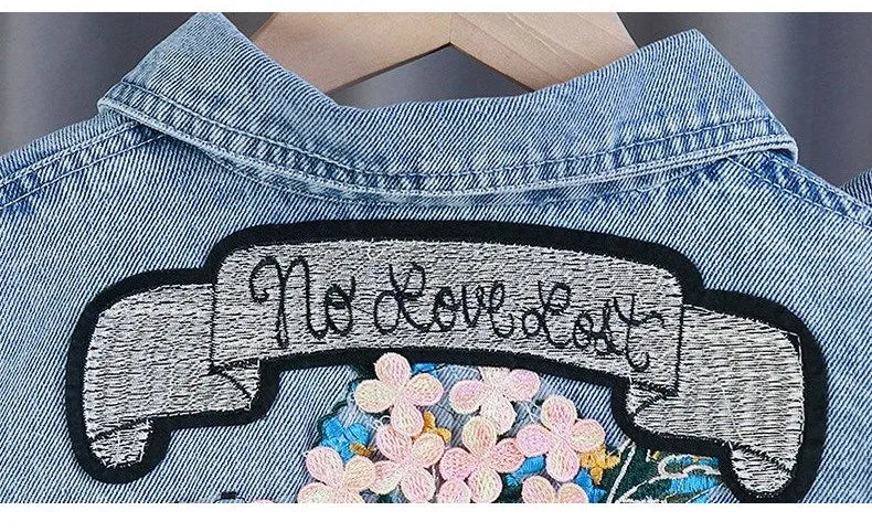 Kids Denim Jackets for Girls Baby New Flower Embroidery Coats Fashion Spring Autumn Children Outwear Ripped Jeans Jackets 1-5Y