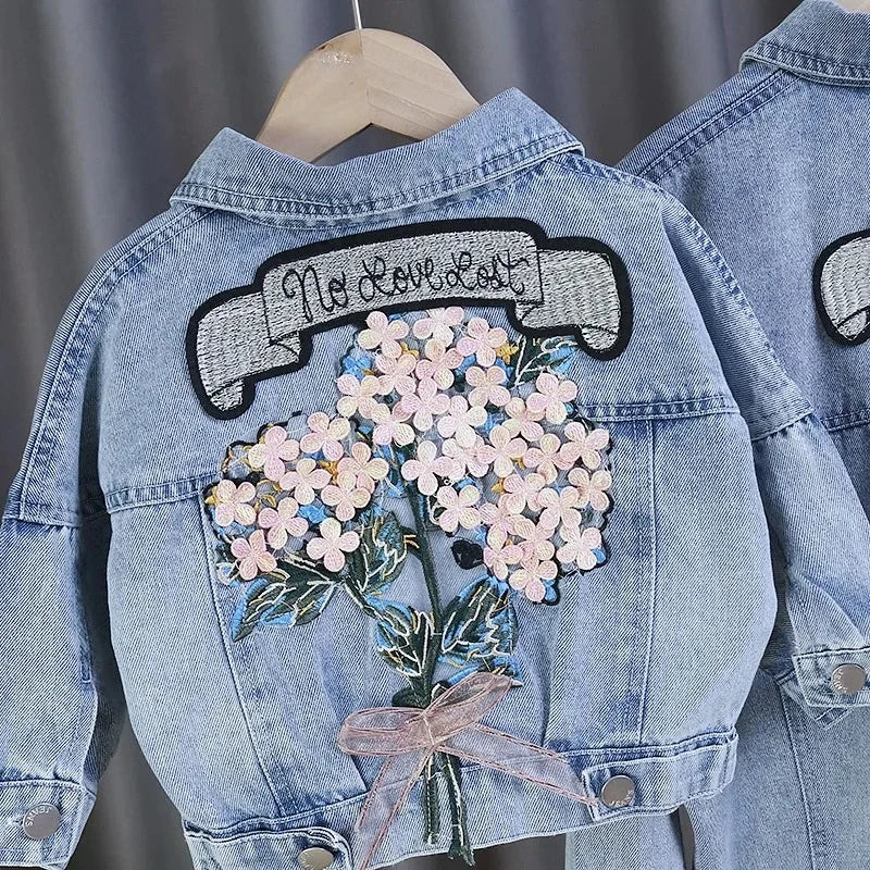 Kids Denim Jackets for Girls Baby New Flower Embroidery Coats Fashion Spring Autumn Children Outwear Ripped Jeans Jackets 1-5Y