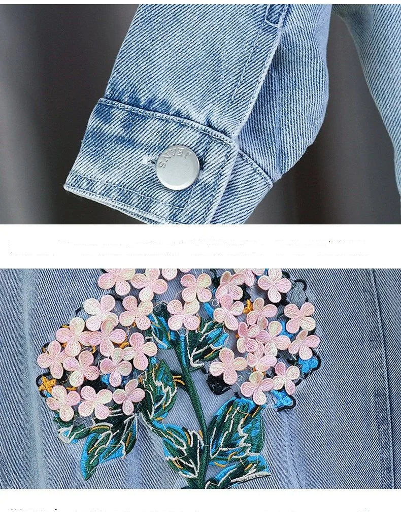 Kids Denim Jackets for Girls Baby New Flower Embroidery Coats Fashion Spring Autumn Children Outwear Ripped Jeans Jackets 1-5Y
