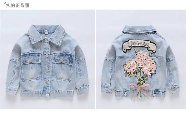 Kids Denim Jackets for Girls Baby New Flower Embroidery Coats Fashion Spring Autumn Children Outwear Ripped Jeans Jackets 1-5Y