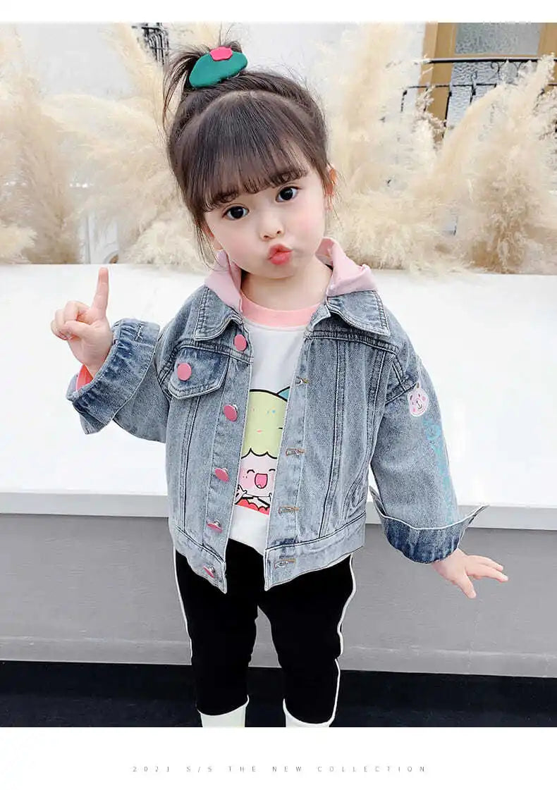 Kids Denim Jackets for Girls Baby New Flower Embroidery Coats Fashion Spring Autumn Children Outwear Ripped Jeans Jackets 1-5Y
