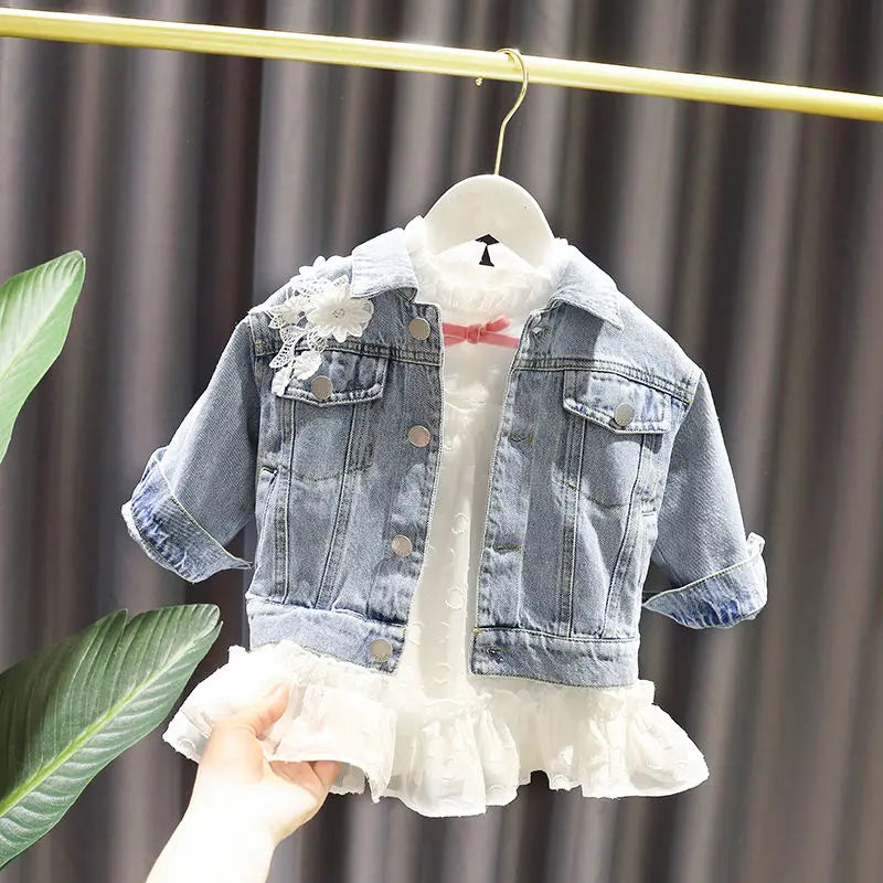 Kids Denim Jackets for Girls Baby New Flower Embroidery Coats Fashion Spring Autumn Children Outwear Ripped Jeans Jackets 1-5Y
