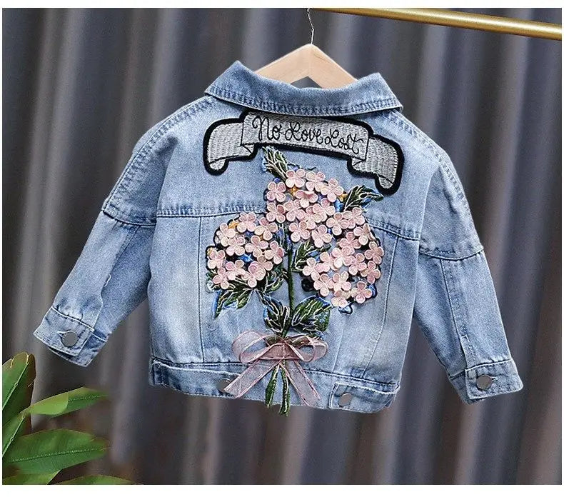 Kids Denim Jackets for Girls Baby New Flower Embroidery Coats Fashion Spring Autumn Children Outwear Ripped Jeans Jackets 1-5Y