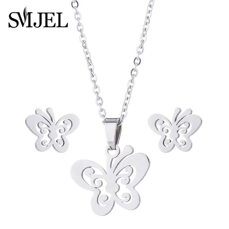 Lovely Gold Color Kitten Cat Stainless Steel Jewelry Set Necklaces Men Collares Fashion Hollow Cat Earring Necklace Paw Jewelry