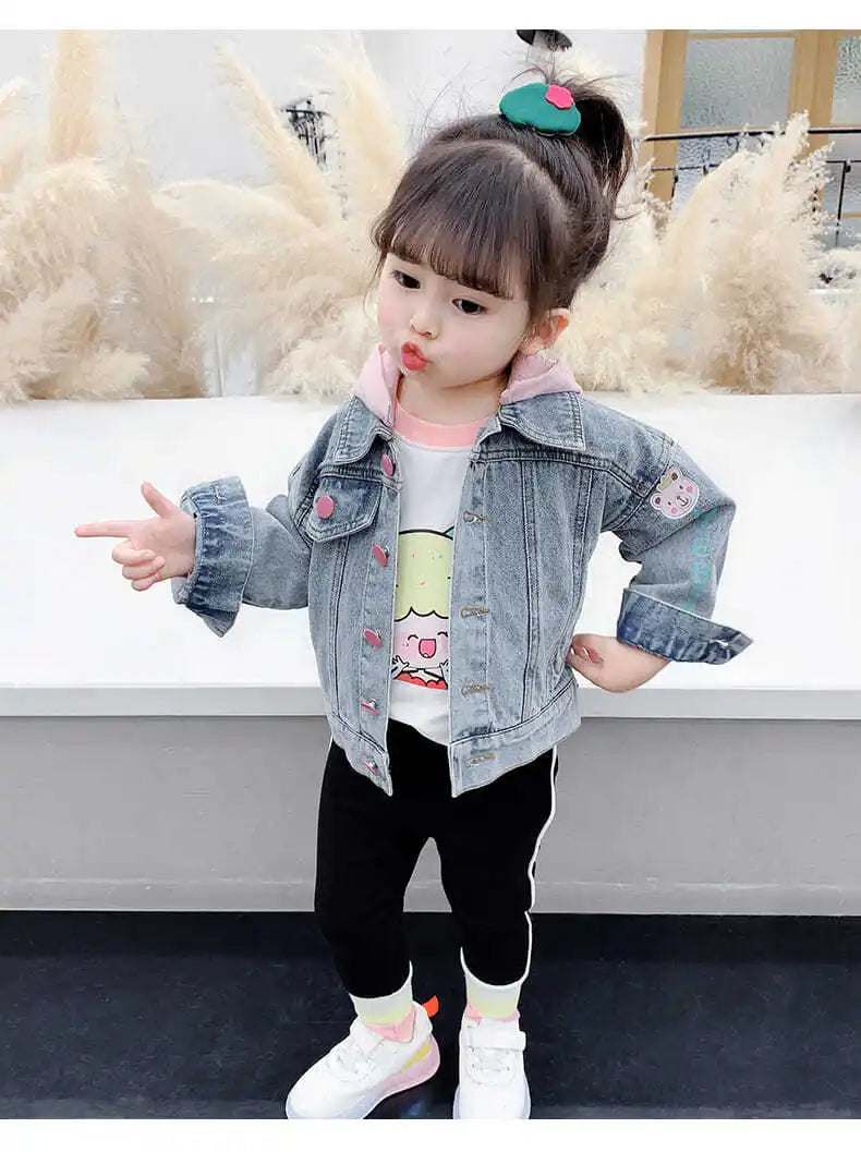 Kids Denim Jackets for Girls Baby New Flower Embroidery Coats Fashion Spring Autumn Children Outwear Ripped Jeans Jackets 1-5Y