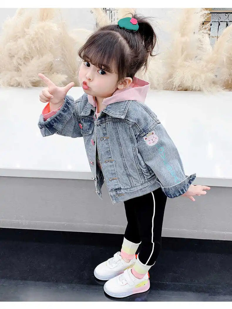 Kids Denim Jackets for Girls Baby New Flower Embroidery Coats Fashion Spring Autumn Children Outwear Ripped Jeans Jackets 1-5Y