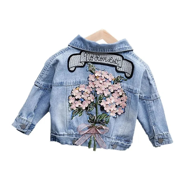 Kids Denim Jackets for Girls Baby New Flower Embroidery Coats Fashion Spring Autumn Children Outwear Ripped Jeans Jackets 1-5Y