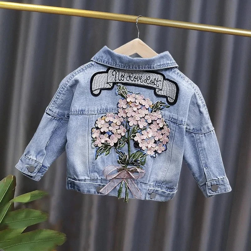 Kids Denim Jackets for Girls Baby New Flower Embroidery Coats Fashion Spring Autumn Children Outwear Ripped Jeans Jackets 1-5Y