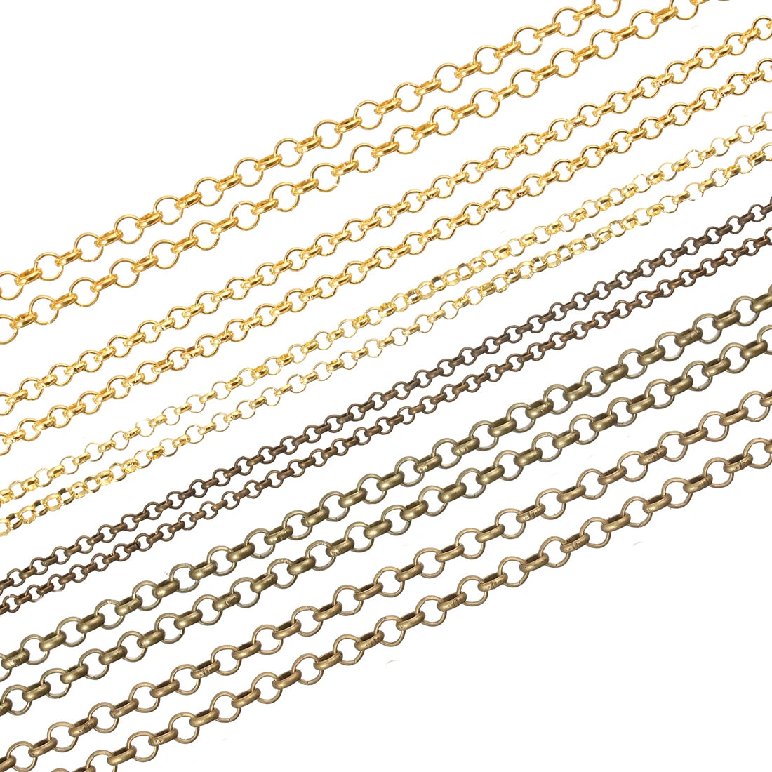 10m/Lot Diam 2/3/3.8mm Charms Metal Neckace Bracelet Chains Bulk Antique Bronze/Gold/Silver Rolo ChainDIY Craft For Jewelry Set