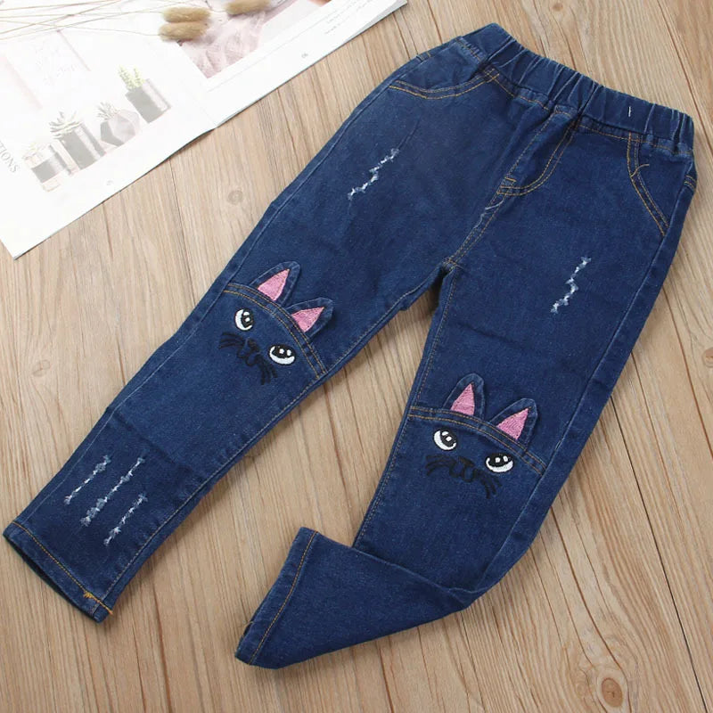 IENENS Children Infants Girls Casual Denim Long Pants Child Baby Girl Jeans Clothes Fashion Kids Skinny Trousers Prints Clothing