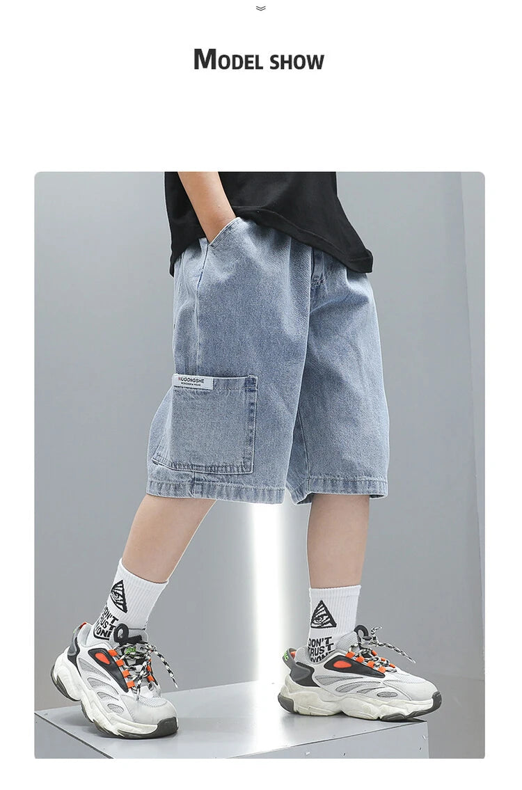 Children Jeans Boys Girls Cotton Shorts Splice Stretch Denim shorts Korean Teenage Trousers Wear Kids Clothing DenimRipped