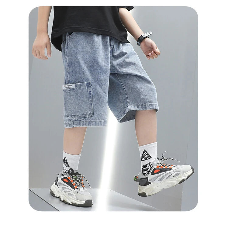 Children Jeans Boys Girls Cotton Shorts Splice Stretch Denim shorts Korean Teenage Trousers Wear Kids Clothing DenimRipped