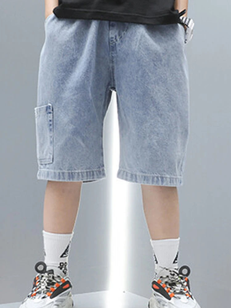 Children Jeans Boys Girls Cotton Shorts Splice Stretch Denim shorts Korean Teenage Trousers Wear Kids Clothing DenimRipped
