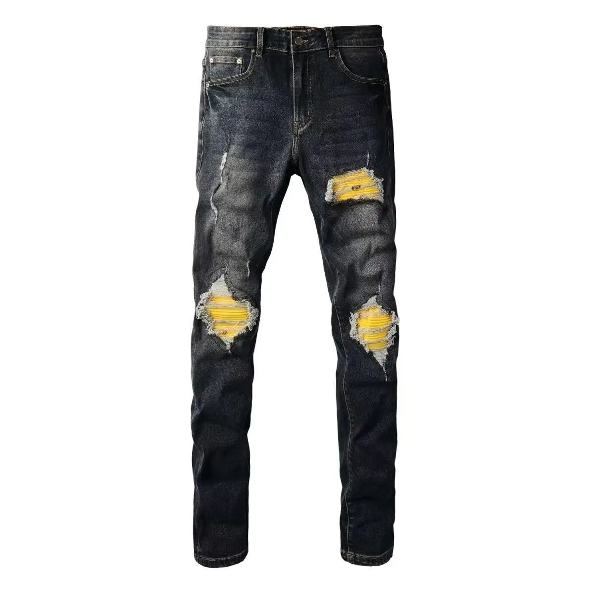 New Men Ripped Denim Trousers Fashion Casual Jeans Straight High Quality Pencil Pants Vintage Dark Blue Color Male Dropship