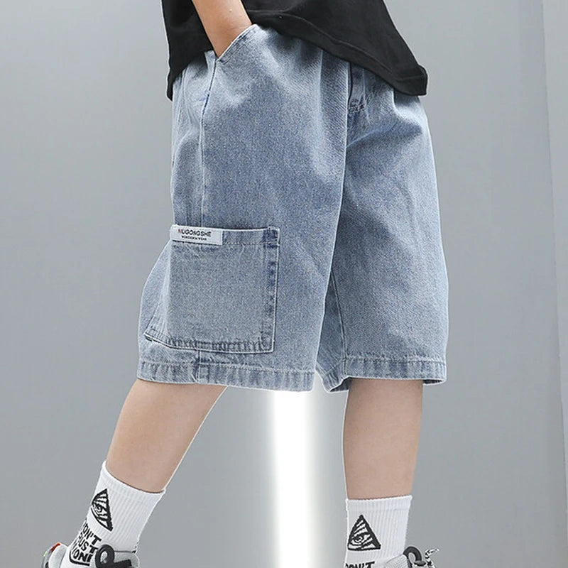 Children Jeans Boys Girls Cotton Shorts Splice Stretch Denim shorts Korean Teenage Trousers Wear Kids Clothing DenimRipped