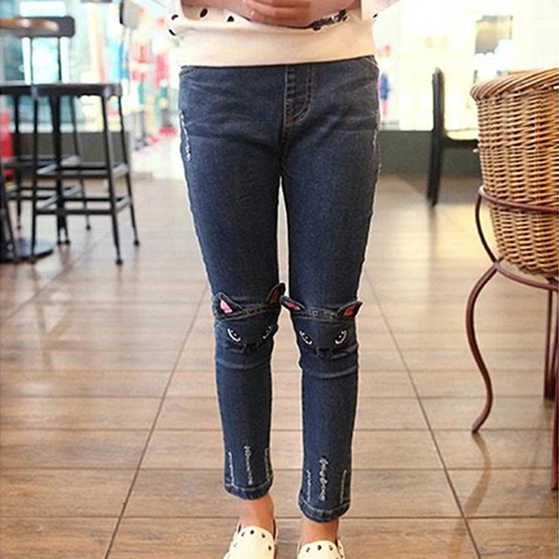 IENENS Children Infants Girls Casual Denim Long Pants Child Baby Girl Jeans Clothes Fashion Kids Skinny Trousers Prints Clothing