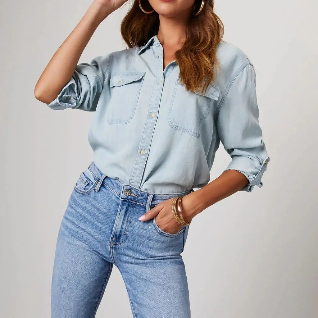 Denim Shirts For Women Spring Autumn New Vintage Denim Shirt Casual Fashion Lapel Single-breasted Long-sleeved Shirt Female Tops