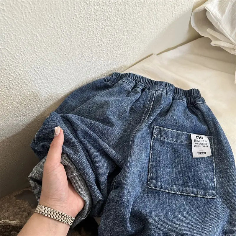 2025 Autumn Kids Denim Pants Loose Fit Jeans for Boys And Girls Casual Trendy Outdoor Clothing 2-7T Trendy Baby Children's Pants