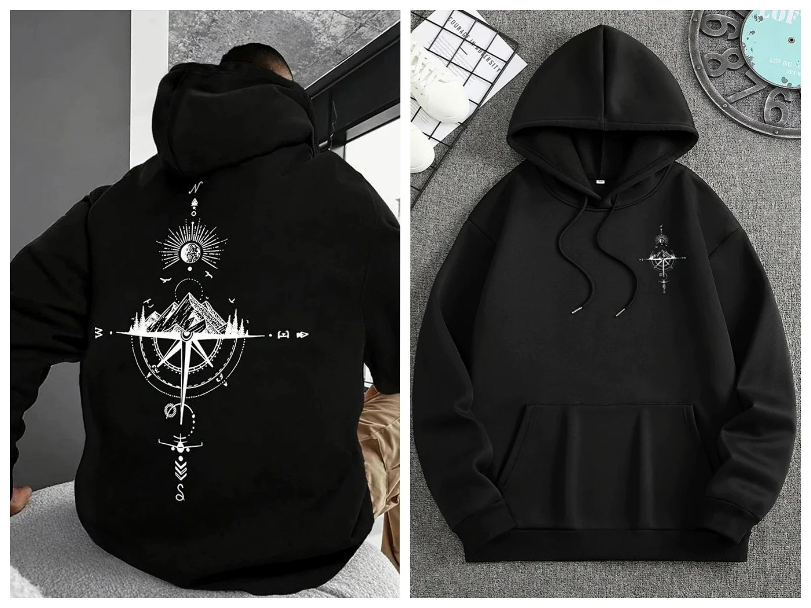 Men's Hoodies Long-sleeved Hooded Sweatshirts Compass Street Fashion Hoodie Harajuku Fashion Streetwear Classic Men Clothing