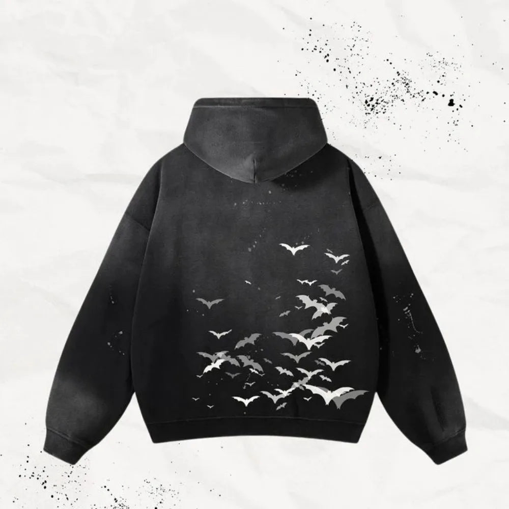 American Hoodie Y2K Clothes Mens Womens Streetwear Harajuku Gothic Bat Graphic Print Oversized Black Hoodie Sweatshirt Clothes
