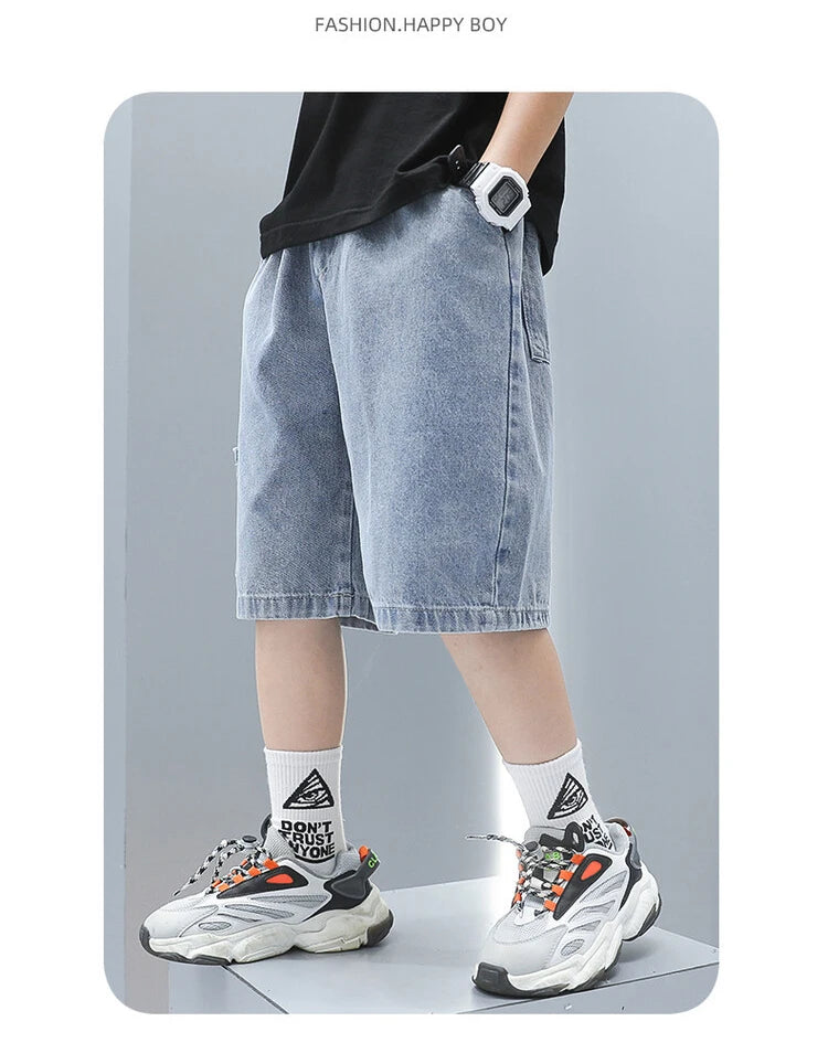 Children Jeans Boys Girls Cotton Shorts Splice Stretch Denim shorts Korean Teenage Trousers Wear Kids Clothing DenimRipped