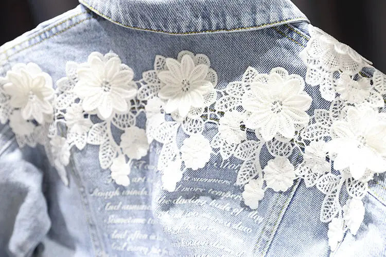 Kids Denim Jackets for Girls Baby New Flower Embroidery Coats Fashion Spring Autumn  Children Outwear Ripped Jeans Jackets 1-5Y