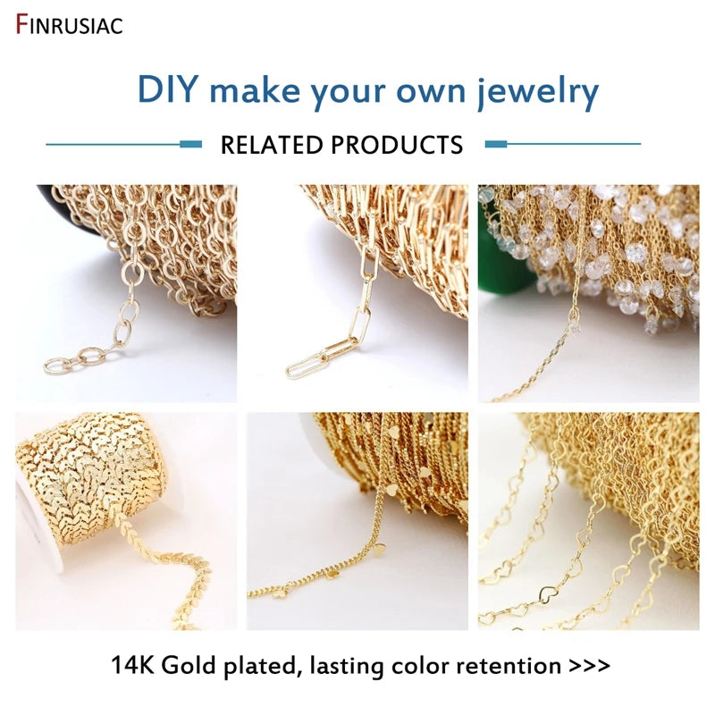 14K Gold Plated Chains for Jewelry Making Brass Metal Gold Chain Bulk DIY Necklace Bracelet Accessories Handmade Crafts Supplies
