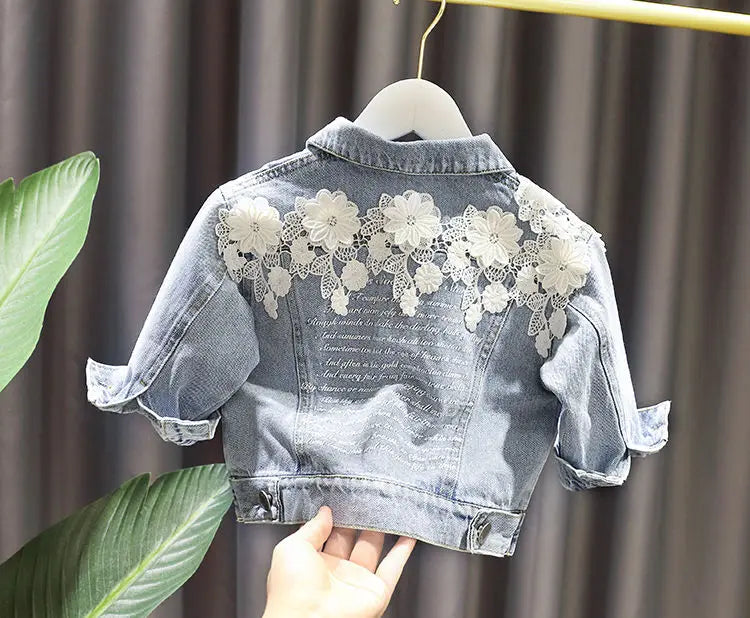 Kids Denim Jackets for Girls Baby New Flower Embroidery Coats Fashion Spring Autumn  Children Outwear Ripped Jeans Jackets 1-5Y
