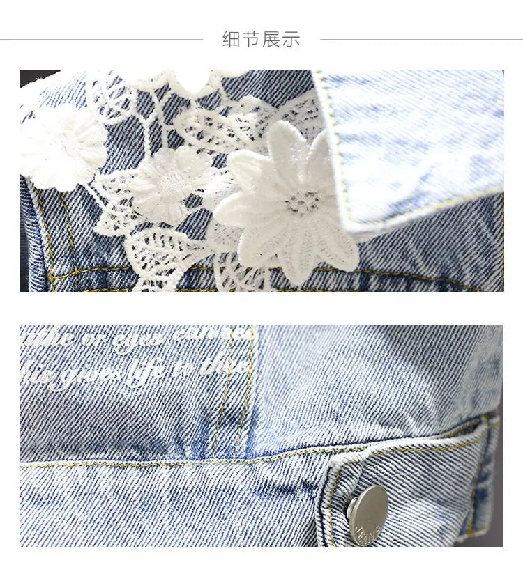 Kids Denim Jackets for Girls Baby New Flower Embroidery Coats Fashion Spring Autumn  Children Outwear Ripped Jeans Jackets 1-5Y