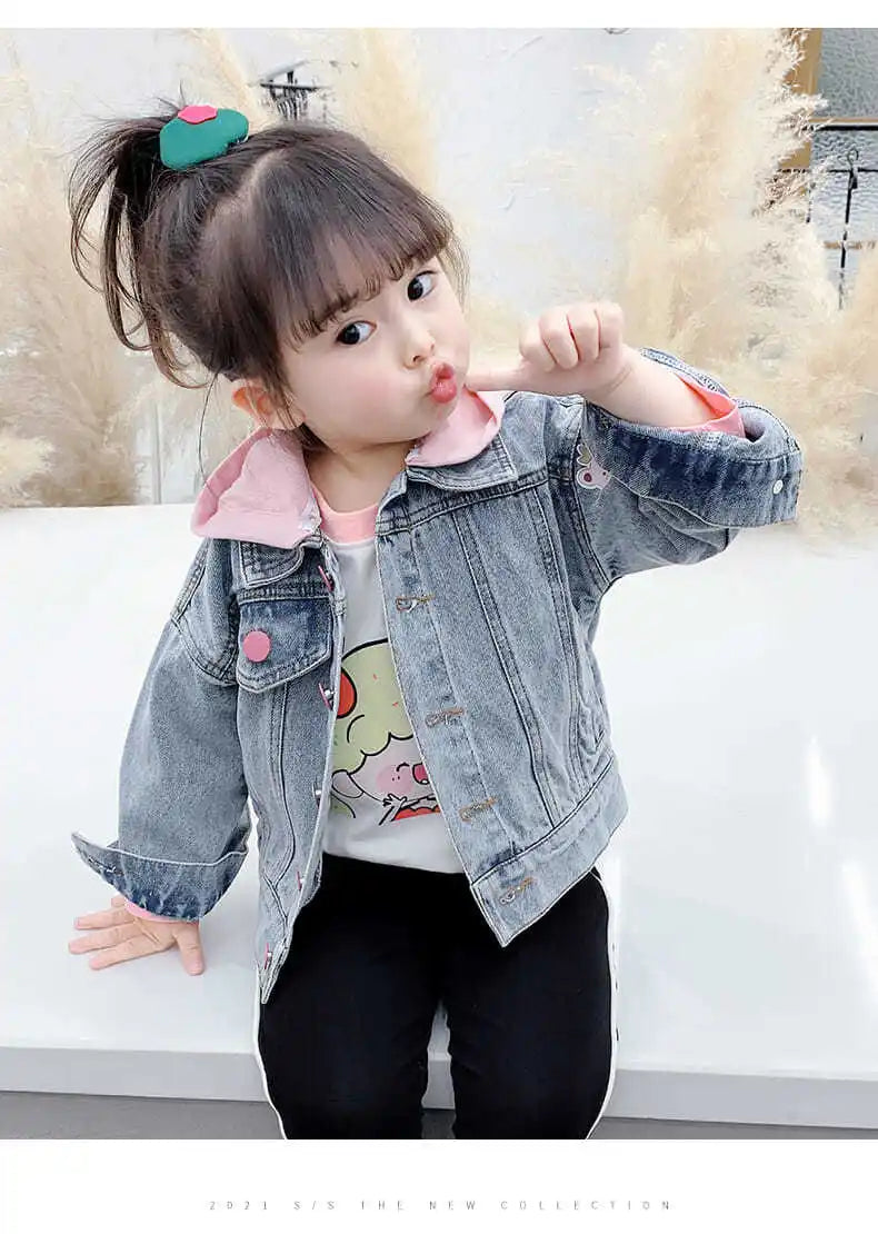 Kids Denim Jackets for Girls Baby New Flower Embroidery Coats Fashion Spring Autumn  Children Outwear Ripped Jeans Jackets 1-5Y