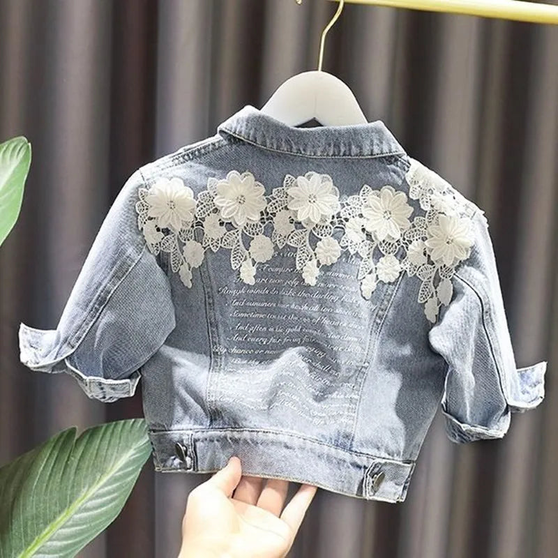 Kids Denim Jackets for Girls Baby New Flower Embroidery Coats Fashion Spring Autumn  Children Outwear Ripped Jeans Jackets 1-5Y