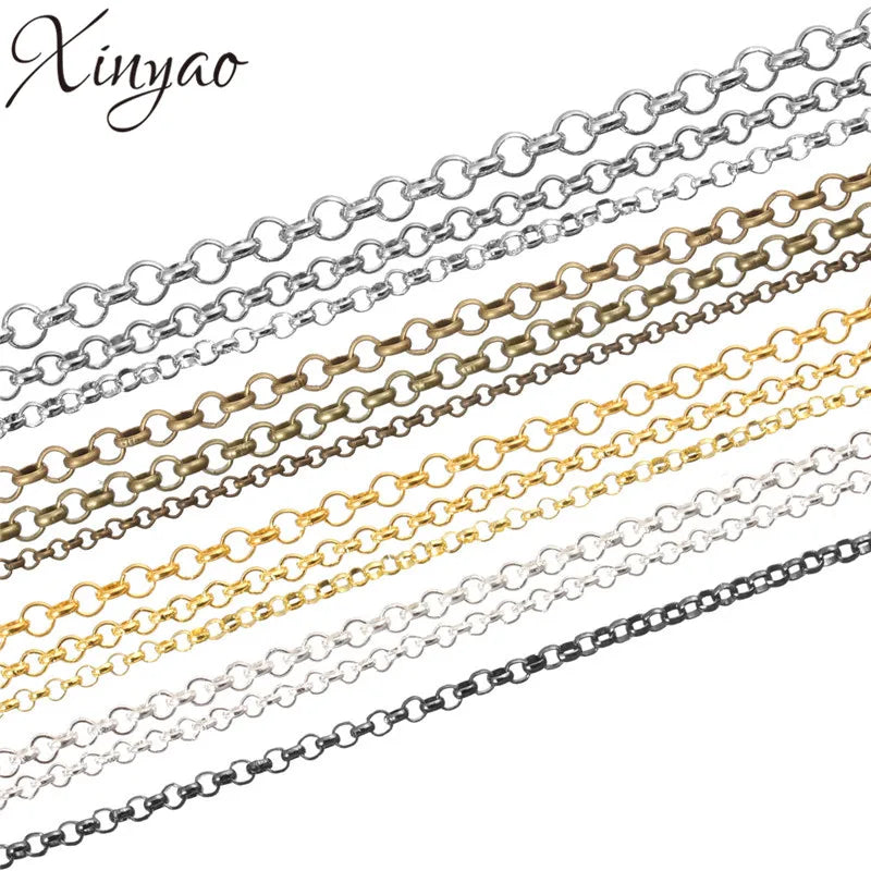 10m/Lot Diam 2/3/3.8mm Charms Metal Neckace Bracelet Chains Bulk Antique Bronze/Gold/Silver Rolo ChainDIY Craft For Jewelry Set