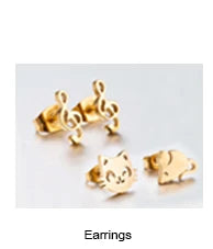 Lovely Gold Color Kitten Cat Stainless Steel Jewelry Set Necklaces Men Collares Fashion Hollow Cat Earring Necklace Paw Jewelry
