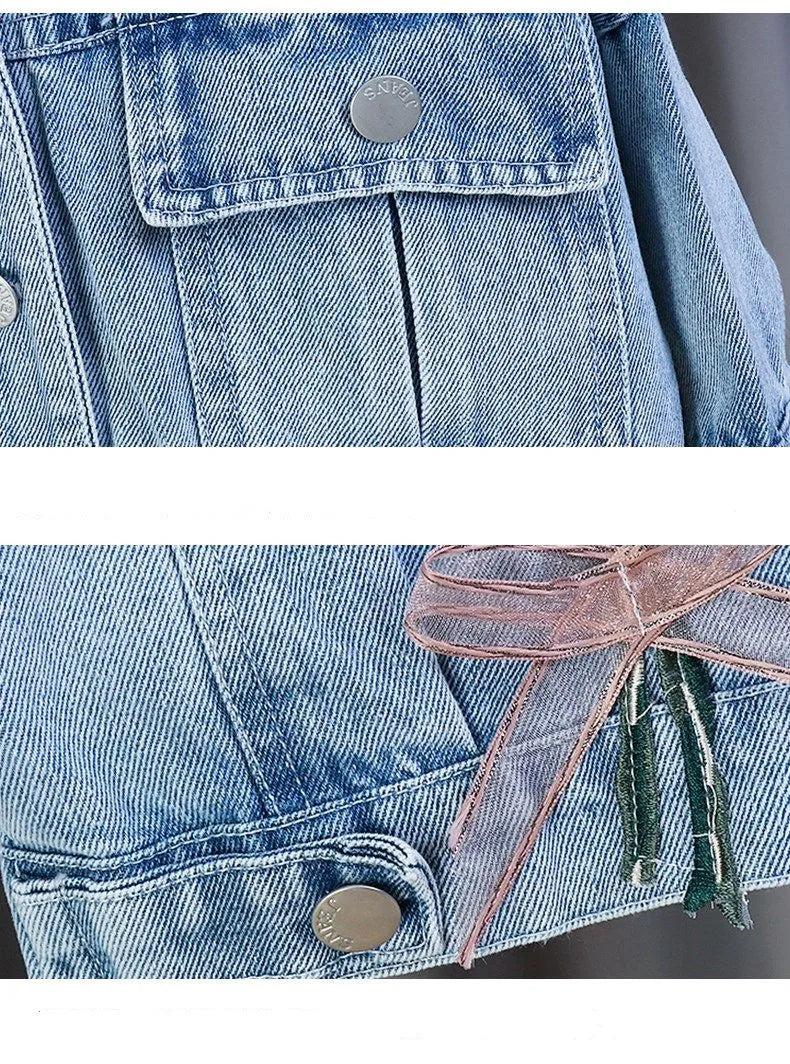 Kids Denim Jackets for Girls Baby New Flower Embroidery Coats Fashion Spring Autumn  Children Outwear Ripped Jeans Jackets 1-5Y