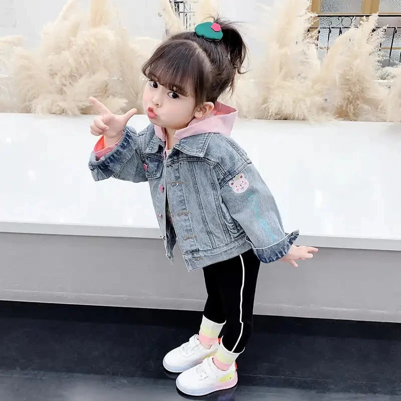 Kids Denim Jackets for Girls Baby New Flower Embroidery Coats Fashion Spring Autumn  Children Outwear Ripped Jeans Jackets 1-5Y
