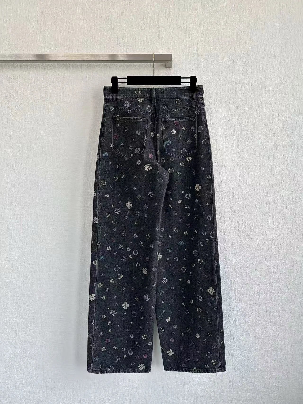 Women's Luxury Floral Denim Jeans, High Waist Wide Leg Trousers, Premium High Quality Loose Fit Pants, Designer Vintage Fashion