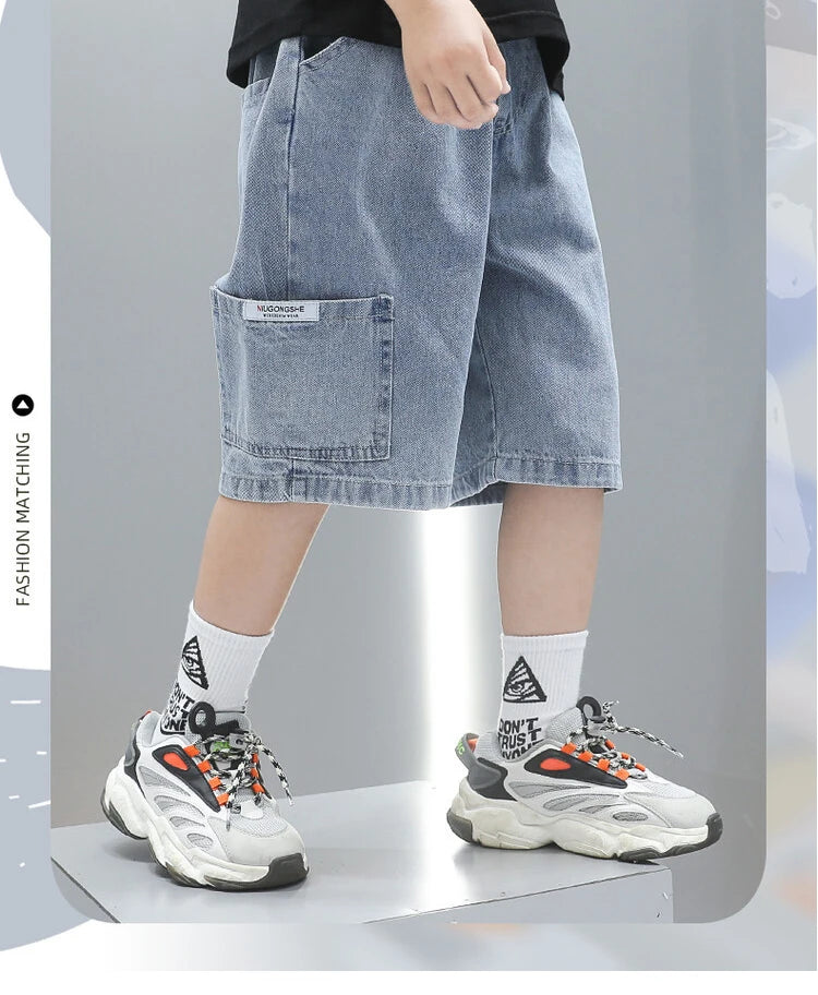 Children Jeans Boys Girls Cotton Shorts  Splice Stretch Denim shorts Korean Teenage Trousers Wear Kids Clothing DenimRipped