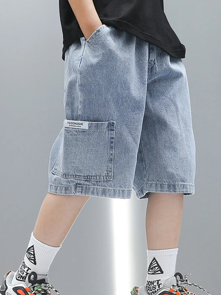 Children Jeans Boys Girls Cotton Shorts  Splice Stretch Denim shorts Korean Teenage Trousers Wear Kids Clothing DenimRipped