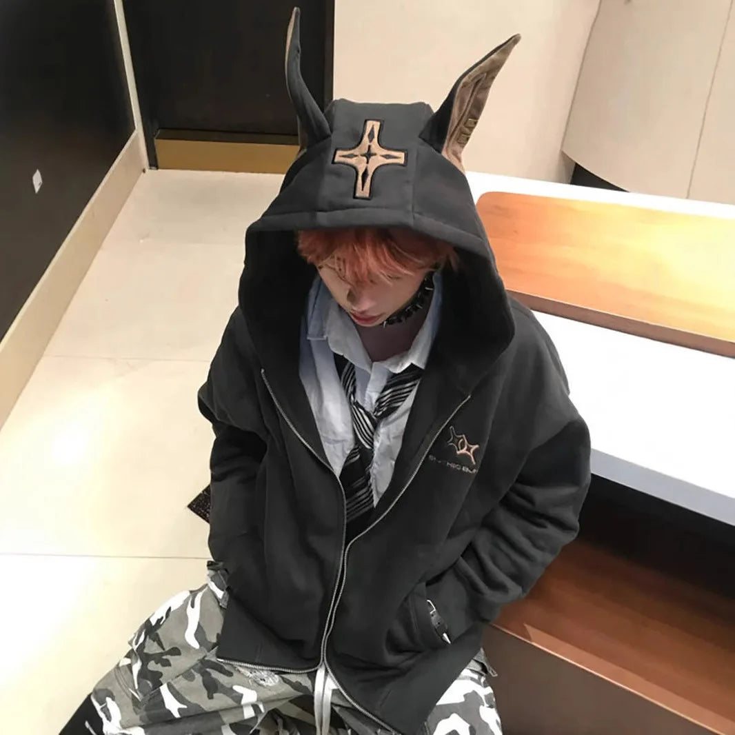 American Doberman Hoodie Men's Trendy Street Hiphop Coat Autumn Rascal Handsome Zipper Cardigan Loose Hip Hop Unisex Coat