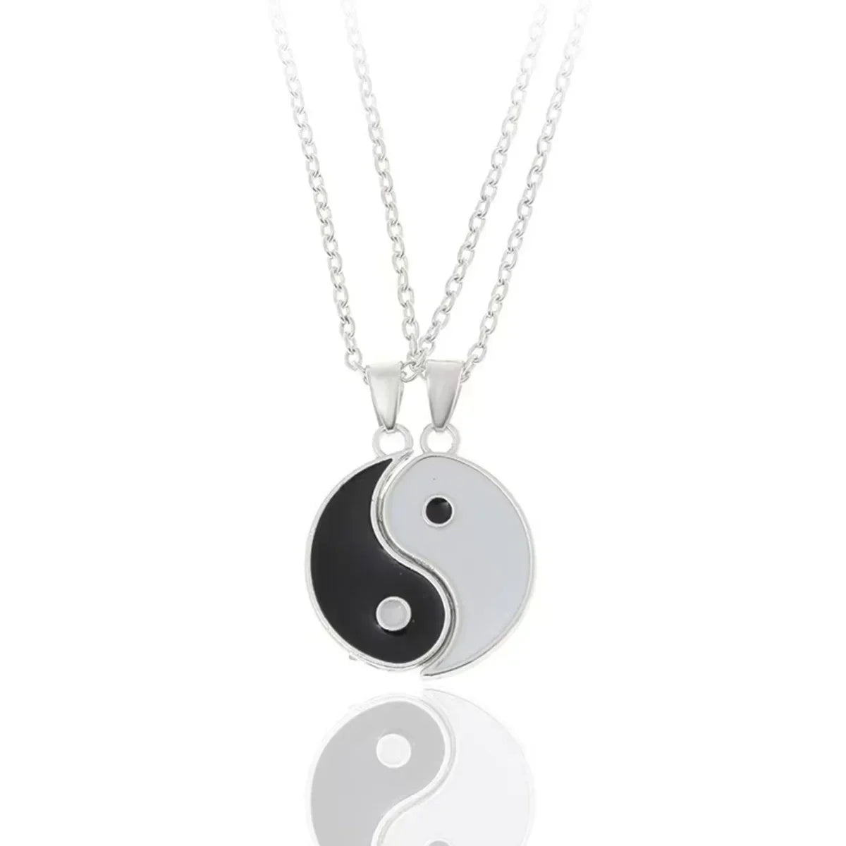 2Pcs Tai Chi Yin Yang Eight Trigrams Pendant Necklaces Set for Couple Silver Color Chain Matching Lover Choker Collar Gift New