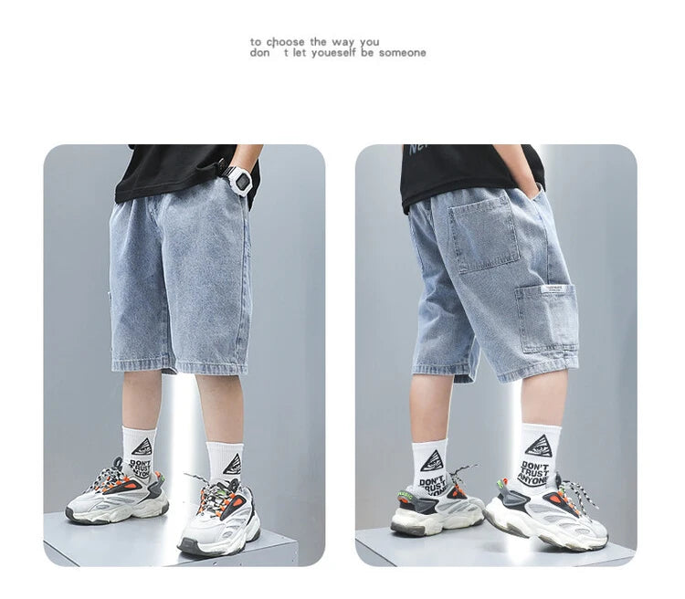 Children Jeans Boys Girls Cotton Shorts  Splice Stretch Denim shorts Korean Teenage Trousers Wear Kids Clothing DenimRipped