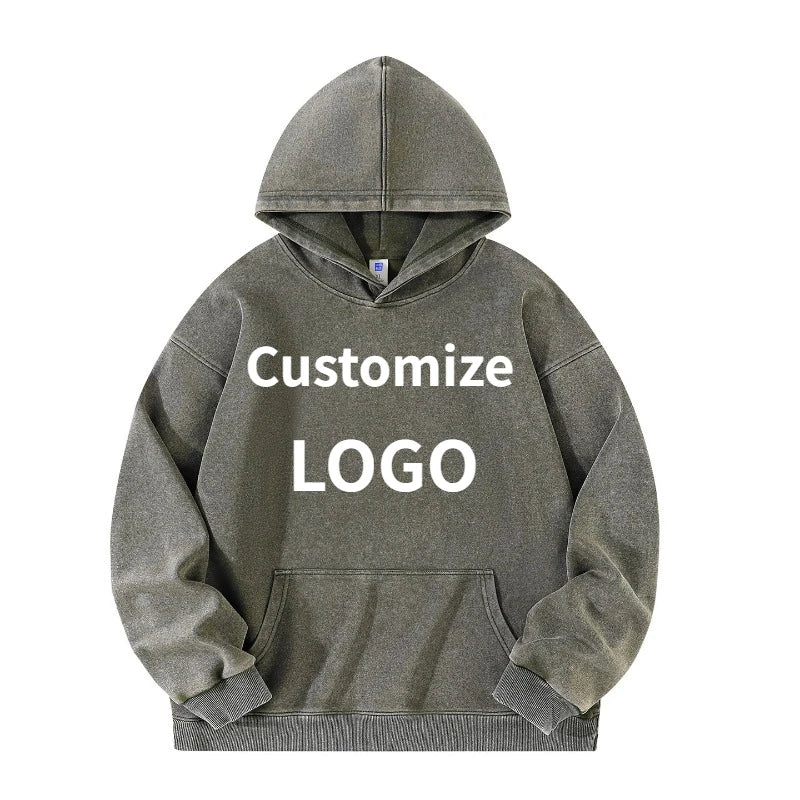 Customized Hoodie High Quality Street Retro Washed Mens Hooded Sweatshirt DIY Your Brand Design Personalized Team Clothing