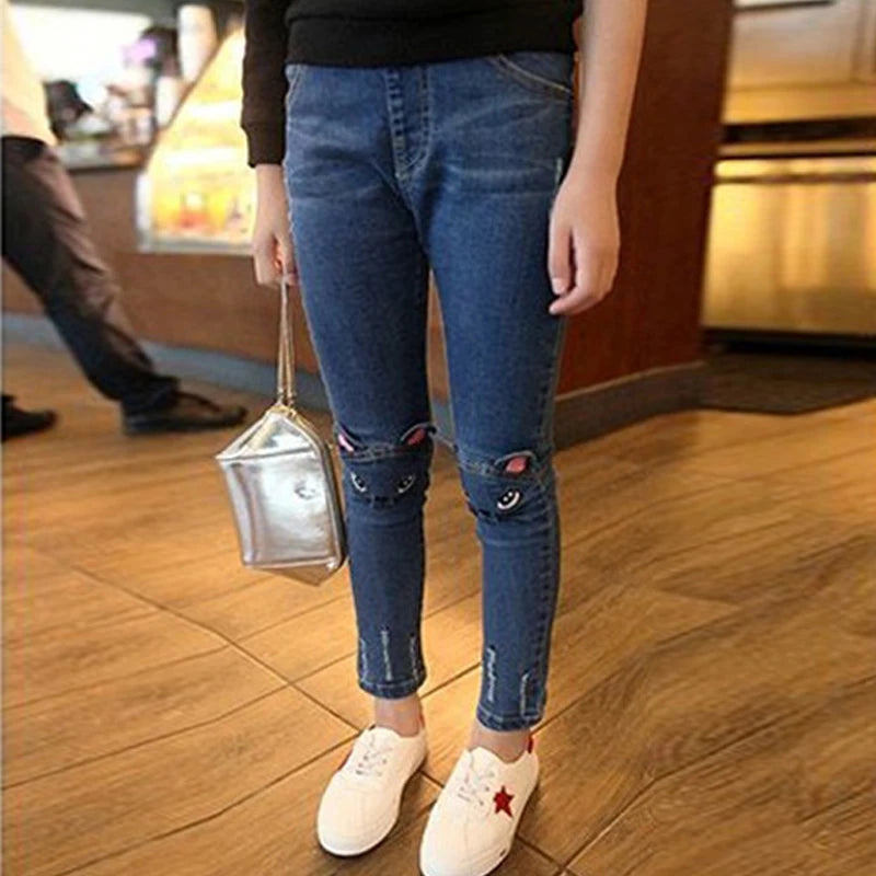 IENENS Children Infants Girls Casual Denim Long Pants Child Baby Girl Jeans Clothes Fashion Kids Skinny Trousers Prints Clothing