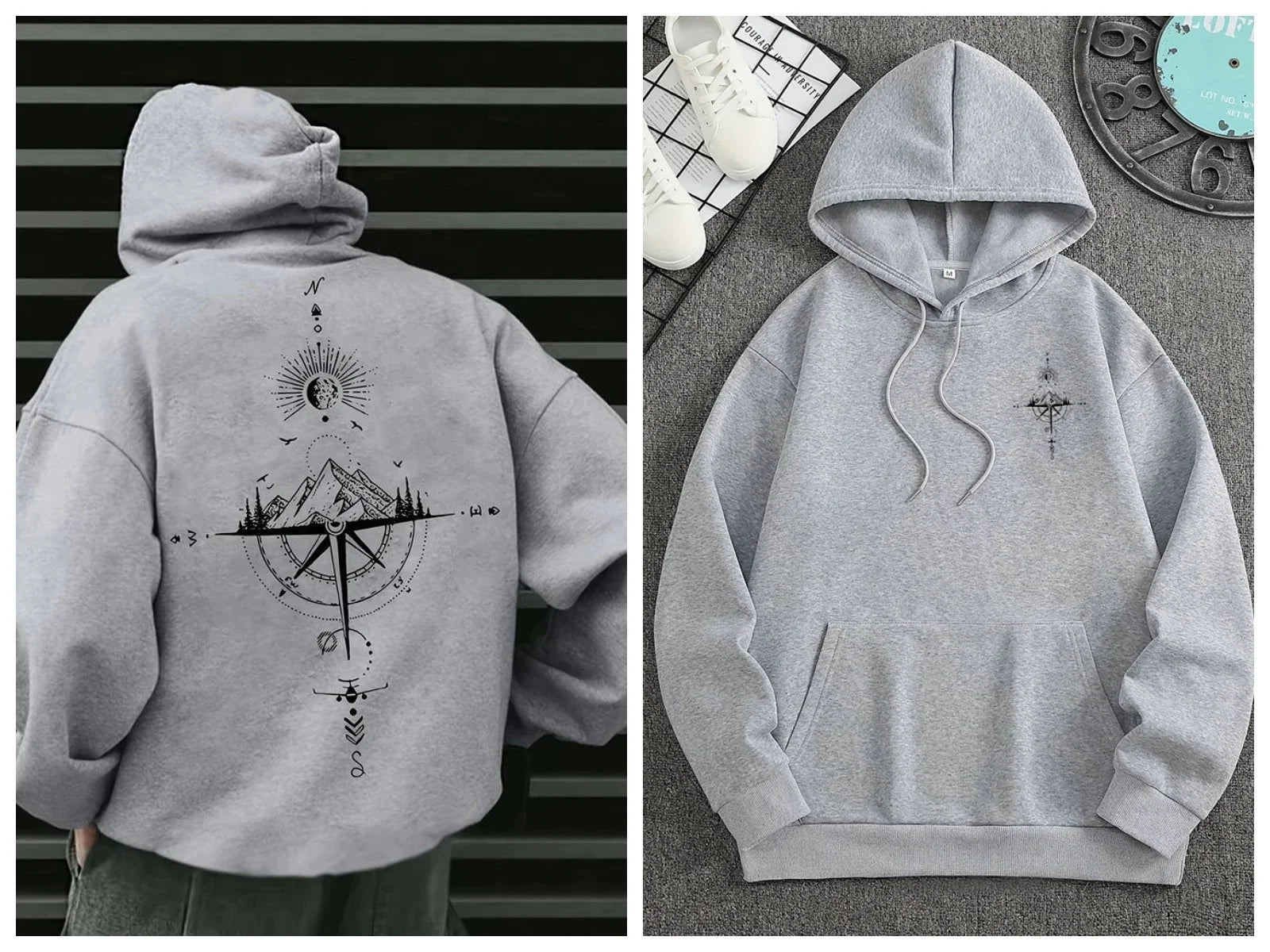Men's Hoodies Long-sleeved Hooded Sweatshirts Compass Street Fashion Hoodie Harajuku Fashion Streetwear Classic Men Clothing