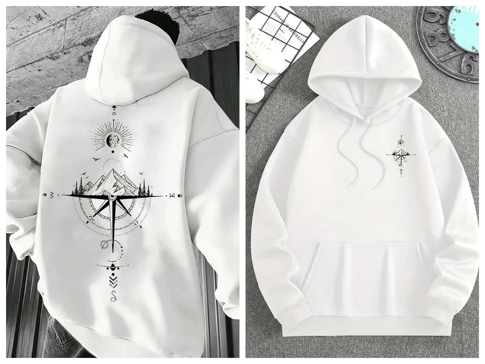 Men's Hoodies Long-sleeved Hooded Sweatshirts Compass Street Fashion Hoodie Harajuku Fashion Streetwear Classic Men Clothing
