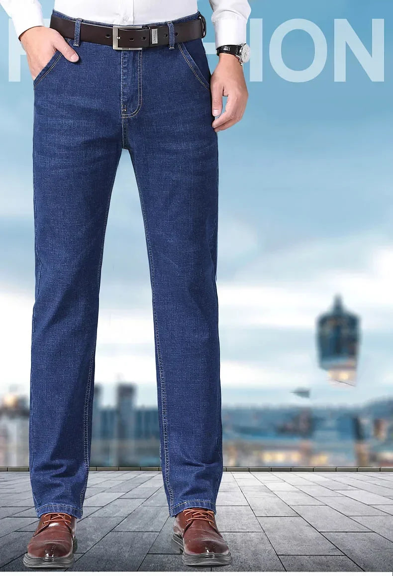 Men's Soft Straight Denim Pants 2025 Autumn Classic Business Black Biker Jeans Overalls Masculino Pantalone Hombre Mannen Homme
