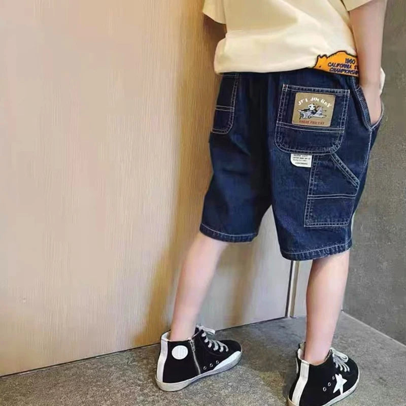 Children Jeans Boys Girls Cotton Shorts  Splice Stretch Denim shorts Korean Teenage Trousers Wear Kids Clothing DenimRipped