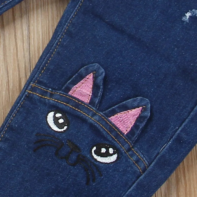 IENENS Children Infants Girls Casual Denim Long Pants Child Baby Girl Jeans Clothes Fashion Kids Skinny Trousers Prints Clothing
