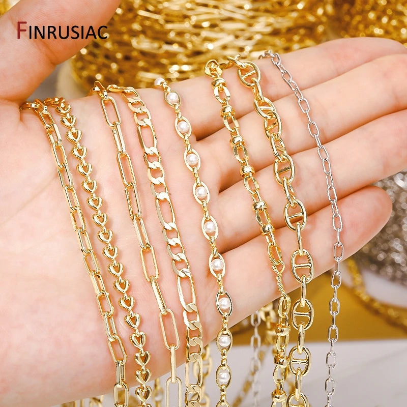 14K Gold Plated Chains for Jewelry Making Brass Metal Gold Chain Bulk DIY Necklace Bracelet Accessories Handmade Crafts Supplies