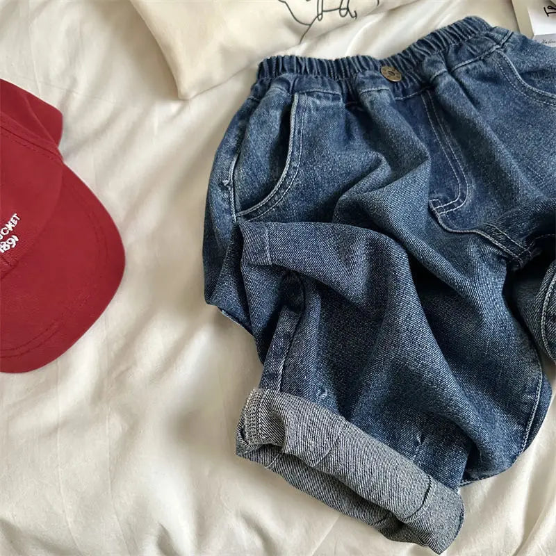 2025 Autumn Kids Denim Pants Loose Fit Jeans for Boys And Girls Casual Trendy Outdoor Clothing 2-7T Trendy Baby Children's Pants